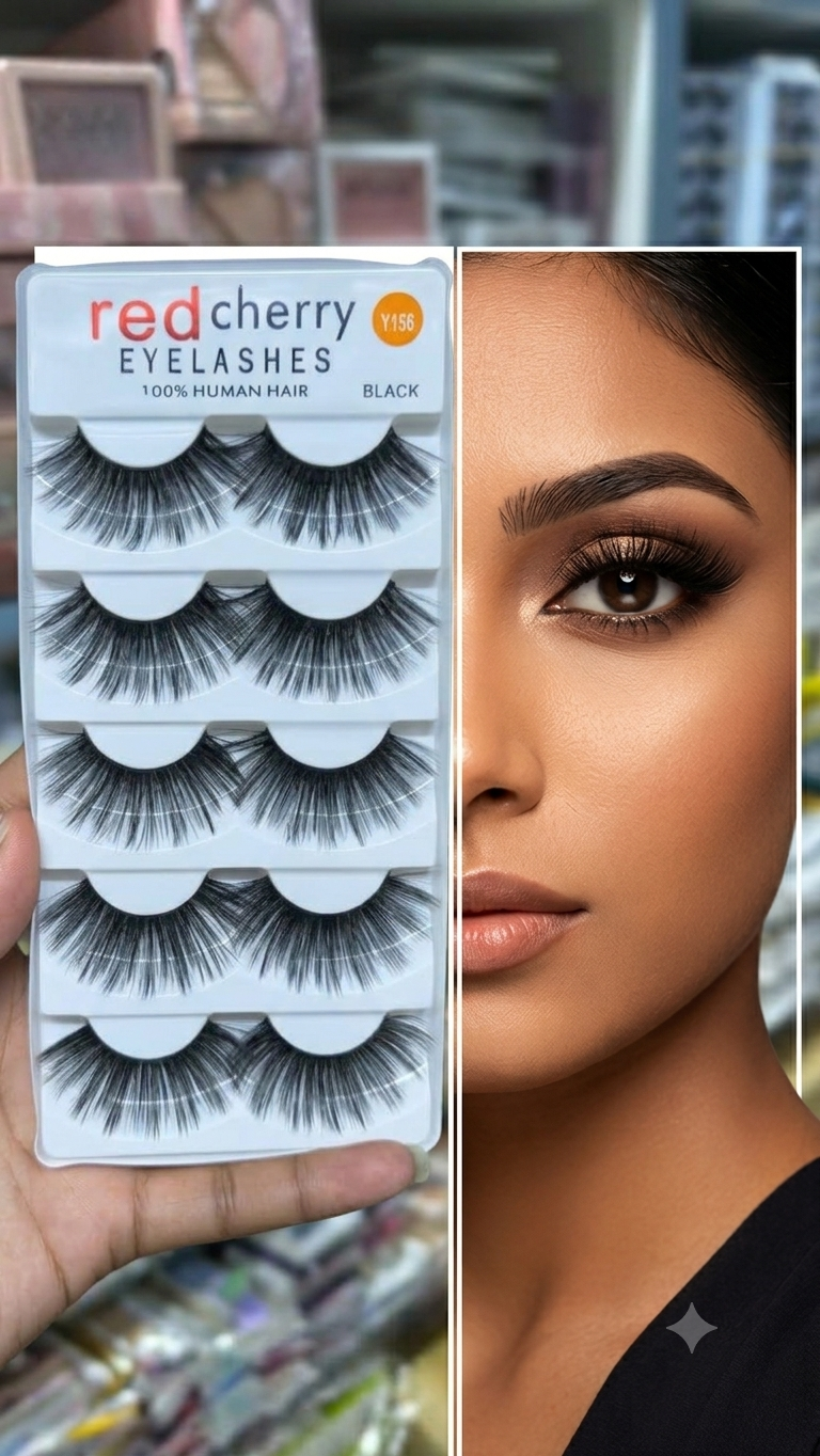 1789993414032 Red Cherry False Eyelashes 100% Human Hair - Y156 (5 Pairs, Black) - Image 1