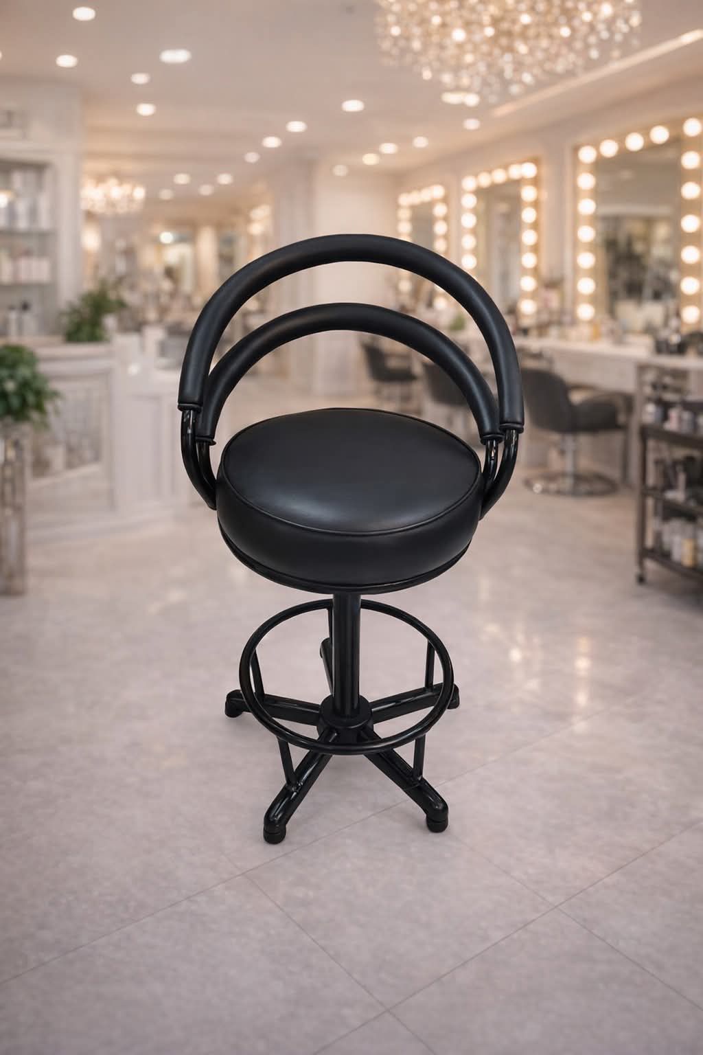 IMG-20260923-WA0045 Black Round Swivel Salon Chair with Double Ring Backrest & Footrest Base(brawe flag black Rounde chair) - Image 1