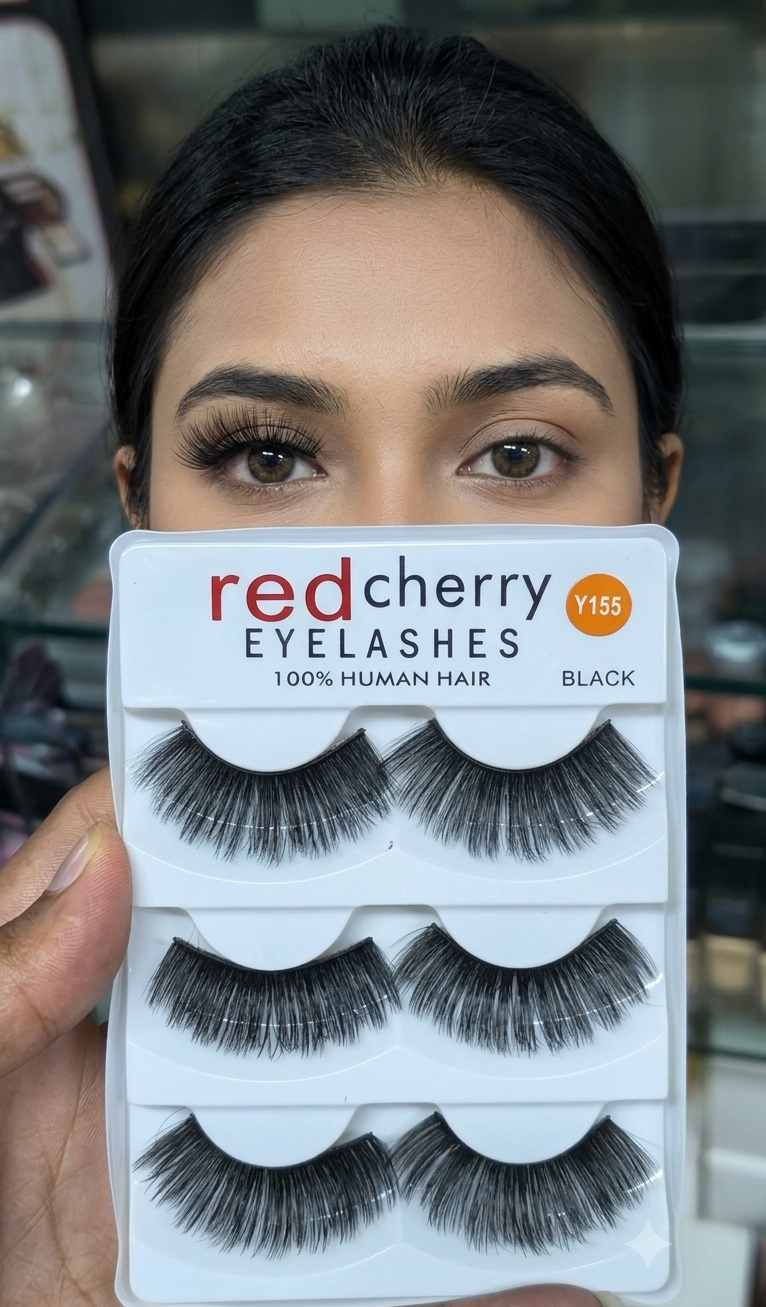 IMG_20260921_174817 Red Cherry False Eyelashes 100% Human Hair - Y155 (5 Pairs, Black) - Image 1
