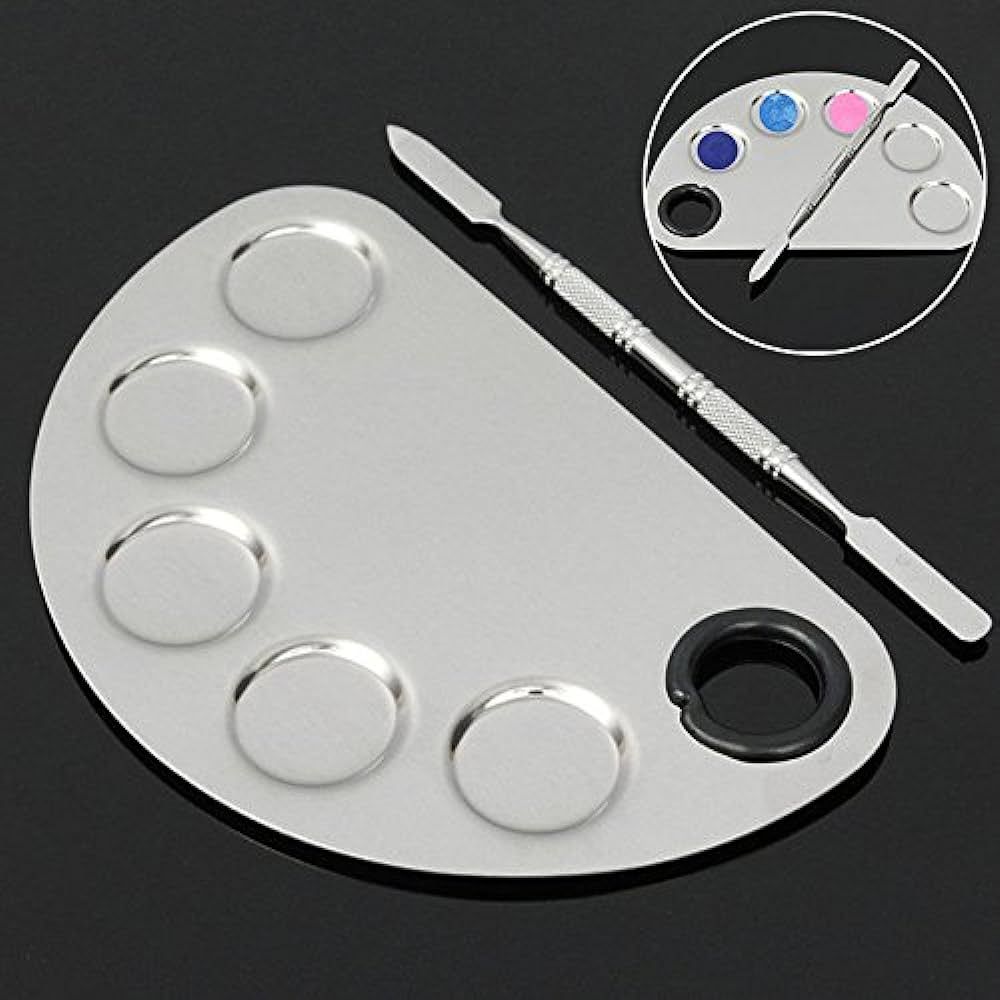 S3ee4d31cd1134a1285398a2193885051l Stainless Steel Makeup Blending Palette & Spatula Set (Semi-Circle / Artist Design) - Image 1